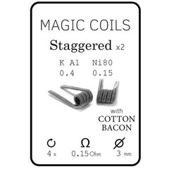 Staggered Coil 0.16 Ohm (K A1-0.4x Ni 80-0.16) | 5 витков | d=2,5 мм (2 шт) + вата